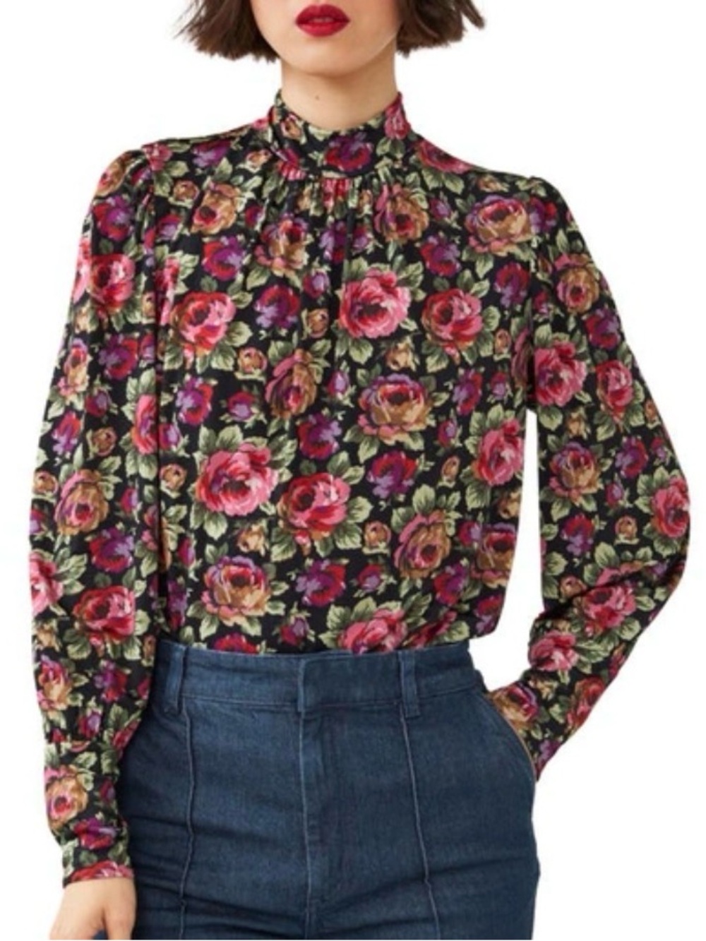 & Other Stories Black Floral Rose Print Blouse